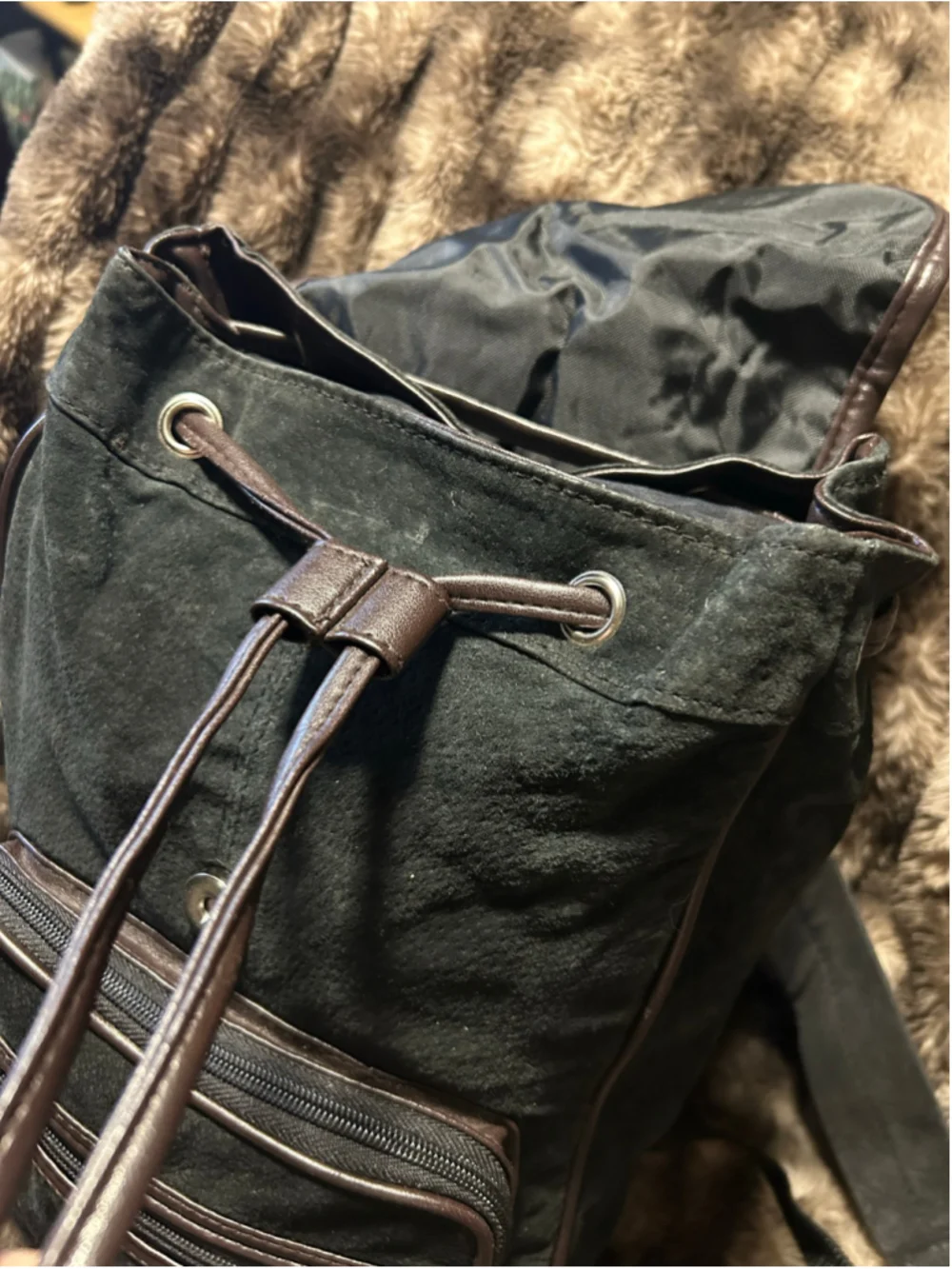 Women's Unbranded Suede Backpack One Size Black and Brown